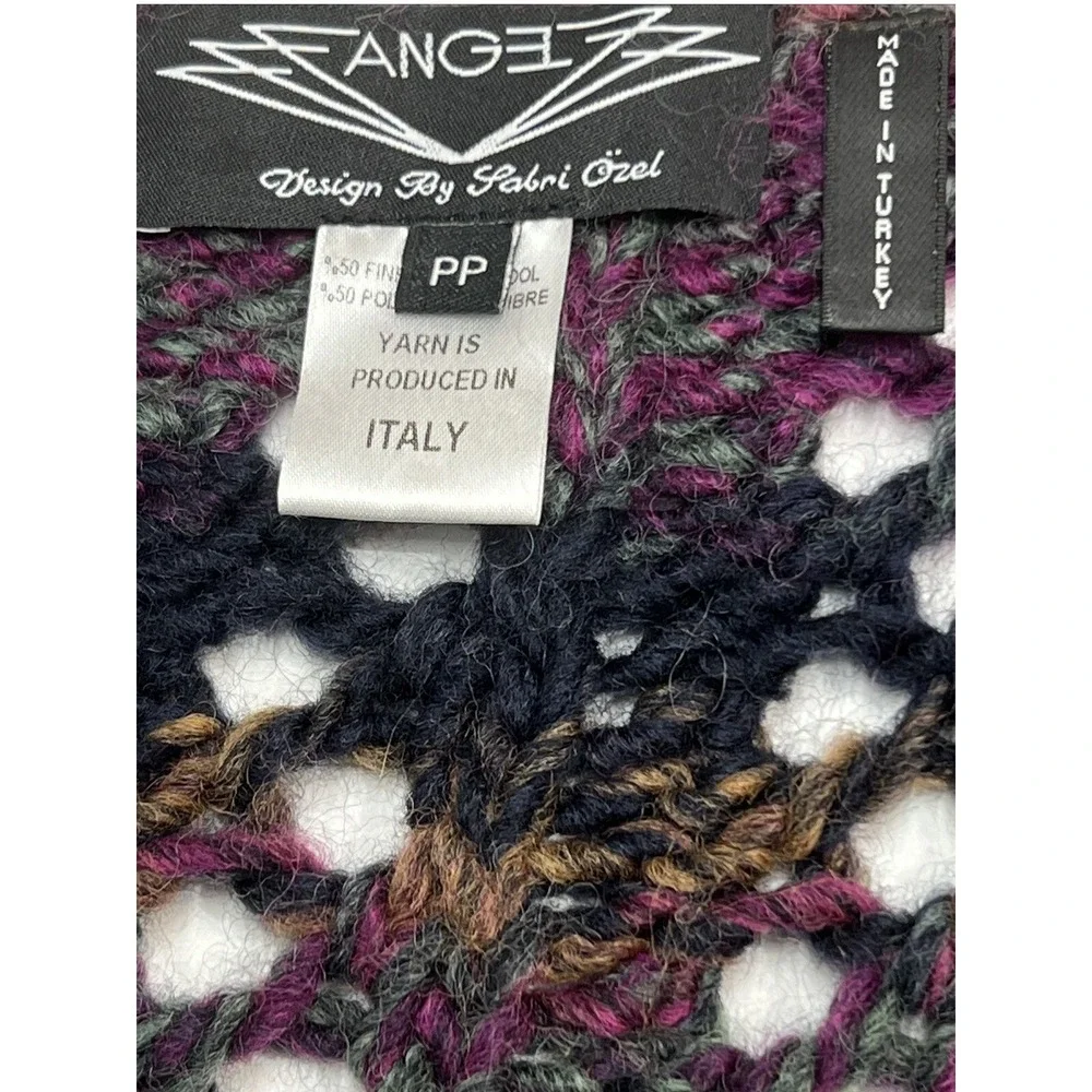 Angel by Sabri Ozel‎  Sweater XS Dark Rainbow Ombre Stripe Wool Blend Open Knit